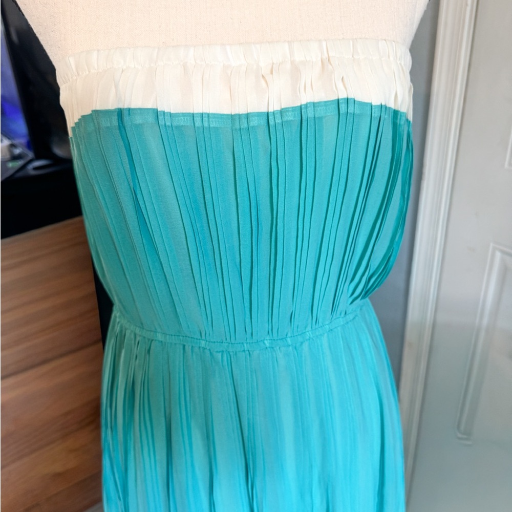 XL Forever 21 Turquoise Pleated Strapless Maxi Dress Resort Boho Vacation - Picture 4 of 4